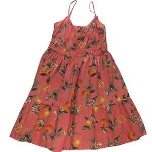 LOFT Coral Citrus Print Linen Blend Sundress Orange Floral Tiered Midi *SZM